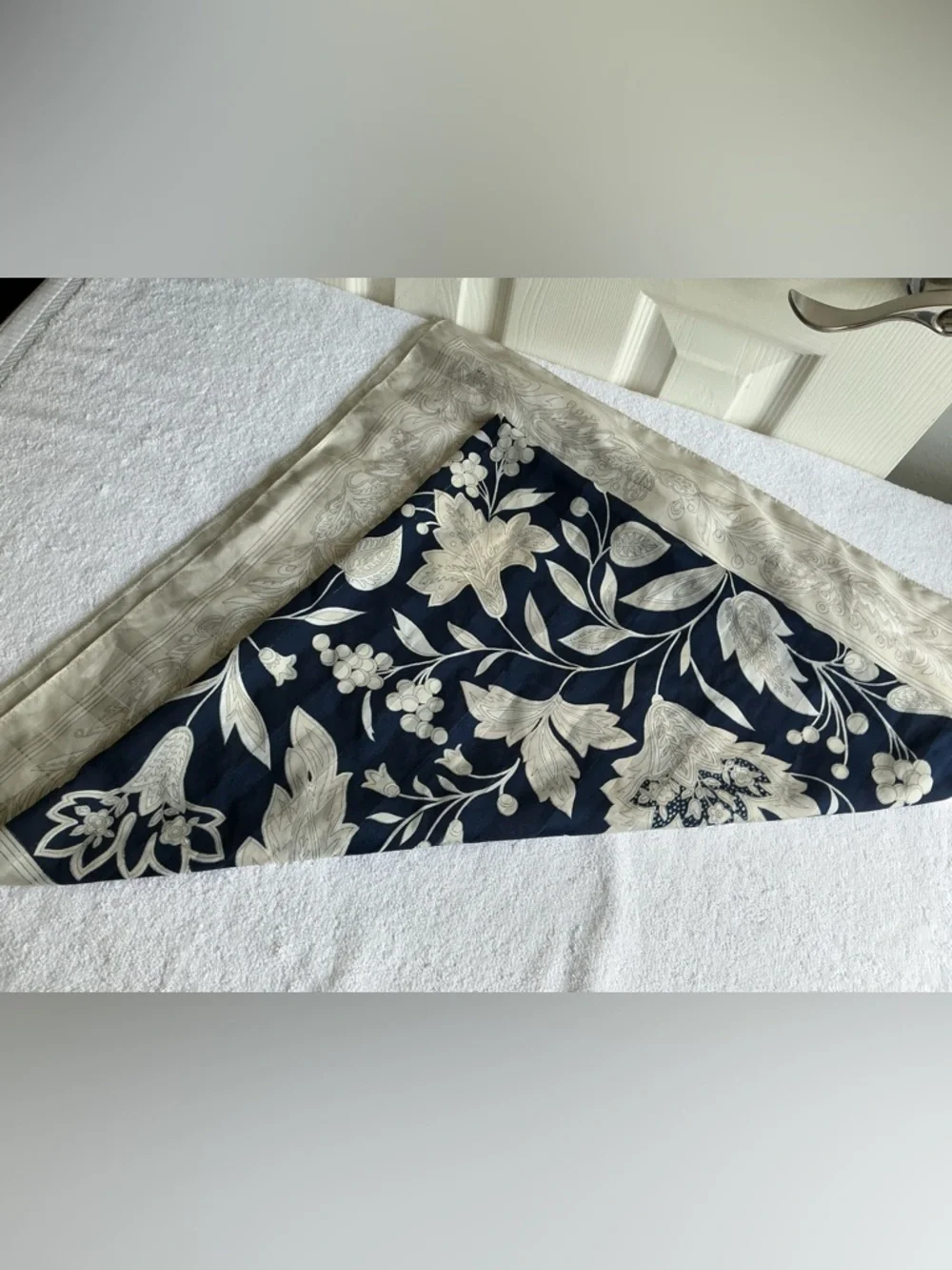 Floral Square Scarf in Navy and Ivory